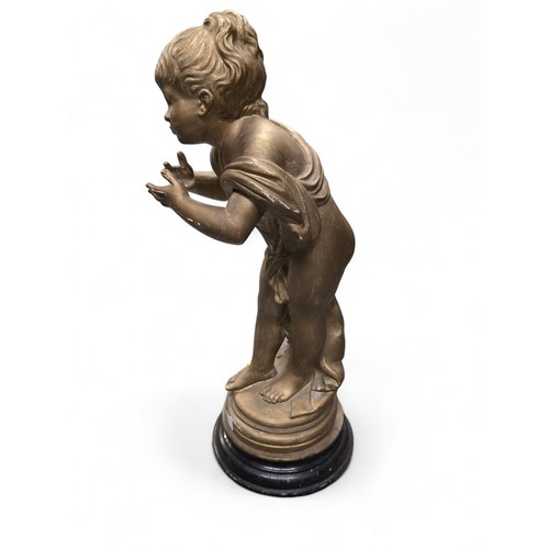 149 - Gilt painted plaster putto figure on plinth base. H59cm