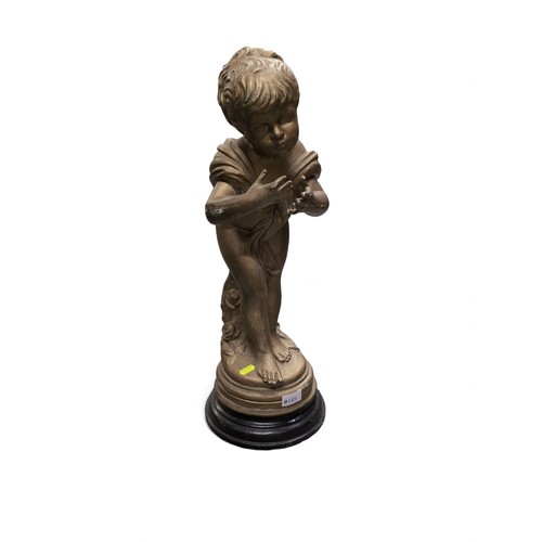 149 - Gilt painted plaster putto figure on plinth base. H59cm