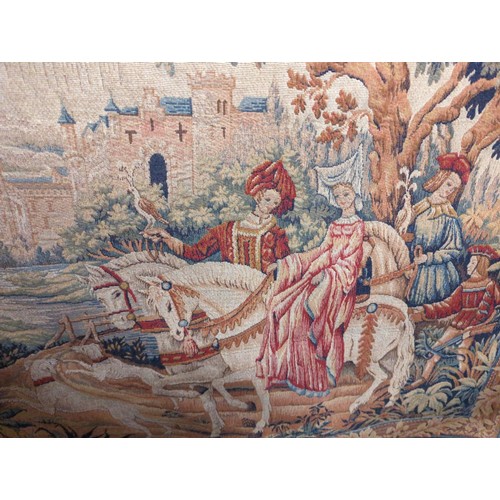 554 - Tapestry on wooden hanger 'The Royal Hunt' by Marc Waymel for Franklin Mint, 120 x 94cm