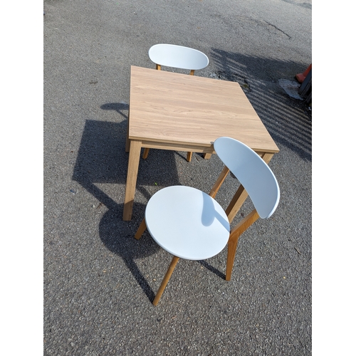 199 - John Lewis table and 2 chairs. Table dimensions 80cm by 80cm 73 cm approx