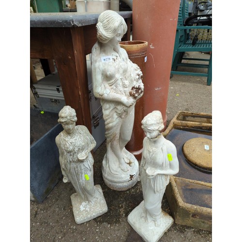 204 - Three fibreglass classical garden figures, tallest 77cm