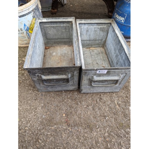 153 - 2 x galvanised twin handled containers /planters 36 x 21 x H20cm 