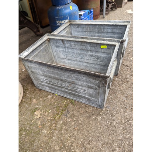 153 - 2 x galvanised twin handled containers /planters 36 x 21 x H20cm 