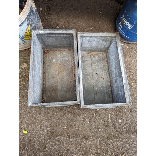 153 - 2 x galvanised twin handled containers /planters 36 x 21 x H20cm 