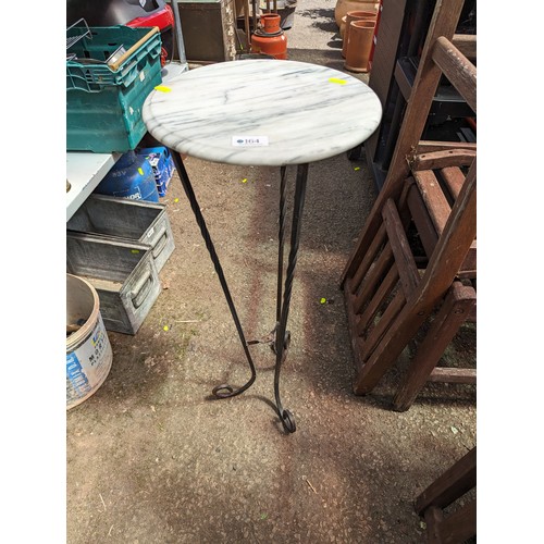 164 - wrought iron marble topped plant stand D30 x H80cm 