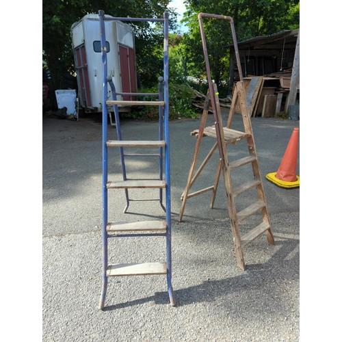 107C - 2 stepladders one with metal frame and wooden steps one wooden