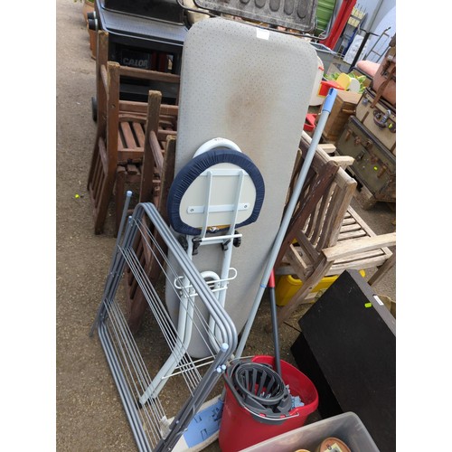 175 - Job lot: Brabantia ironing board, mop & bucket, clothes airer & hardwood floor cleaner