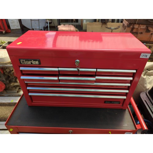 177A - Clarke 9 drawer ball bearing roller drawers, with some contents. Includes key. W60cm D26cm H38cm