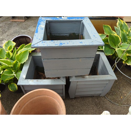 210 - Three grey painted wooden square section planters W35 x D35 x H31xm