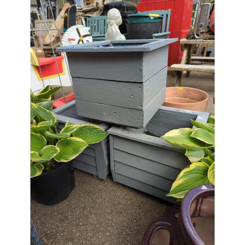 210 - Three grey painted wooden square section planters W35 x D35 x H31xm