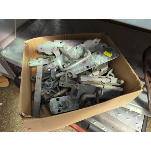 225 - Small box of galvanised gate furniture inc. locks, handles etc.