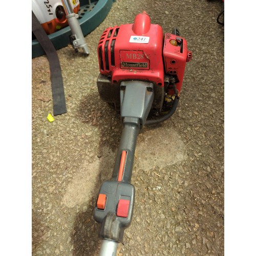 247 - Mountfield MB28 petrol strimmer with brush cutting attachment. Does not include cord attachment.