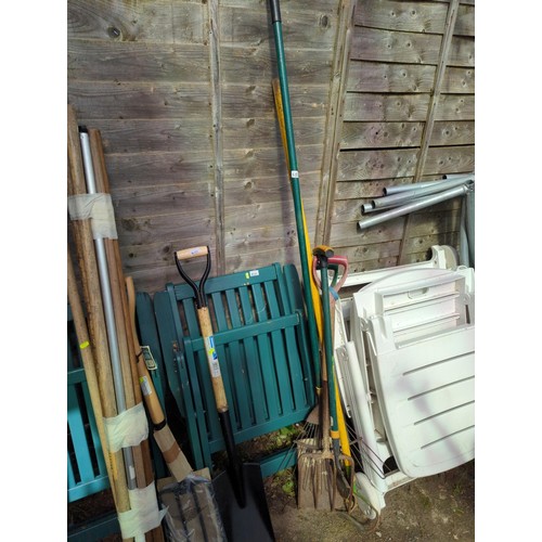 68A - Five assorted long handled tools inc. edging iron, hoe, rake etc.