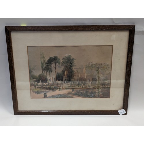 653 - Antiquarian print 'The Parterre in the Gardens at Wilton', after Edward Adveno Brooke, framed 62.5 x... 