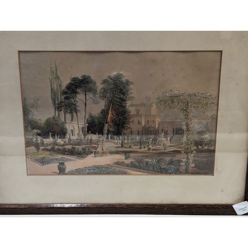 653 - Antiquarian print 'The Parterre in the Gardens at Wilton', after Edward Adveno Brooke, framed 62.5 x... 