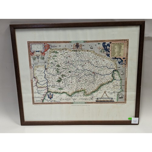 655 - Print of Saxton's Map of Norfolk, 1574, framed 54 x 64cm