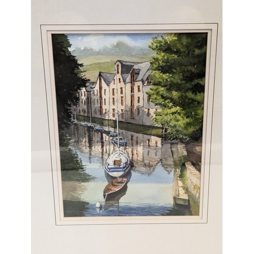 657 - Topline Broadhurst (1920-2015) watercolour river view with boats, signed lower right and framed 66 x... 