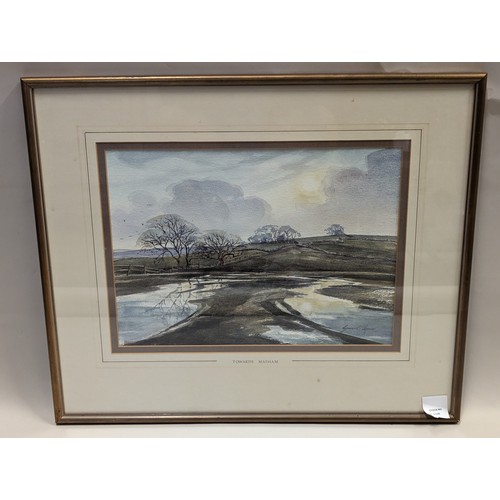 670 - Lynne Moore watercolour titled 'Towards Masham', signed lower right, framed 58 x 49cm