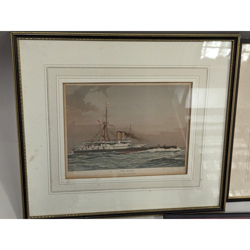 686 - Three SPY prints of naval officers together with four framed ship chromo-lithographs inc. W. Fred Mi... 