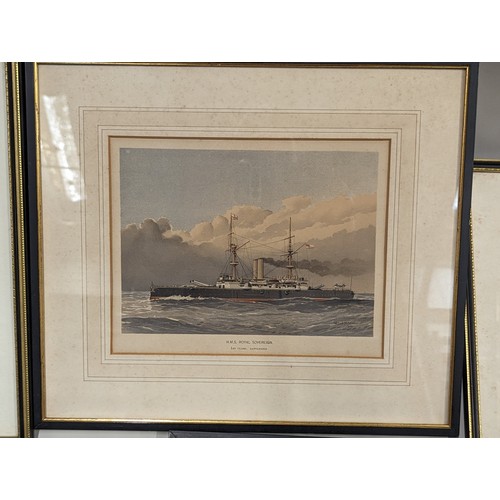 686 - Three SPY prints of naval officers together with four framed ship chromo-lithographs inc. W. Fred Mi... 