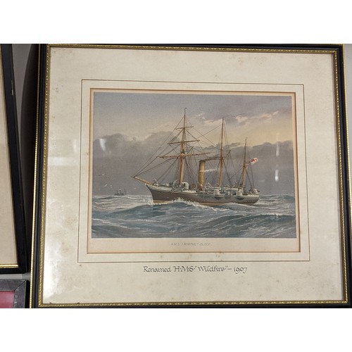 686 - Three SPY prints of naval officers together with four framed ship chromo-lithographs inc. W. Fred Mi... 