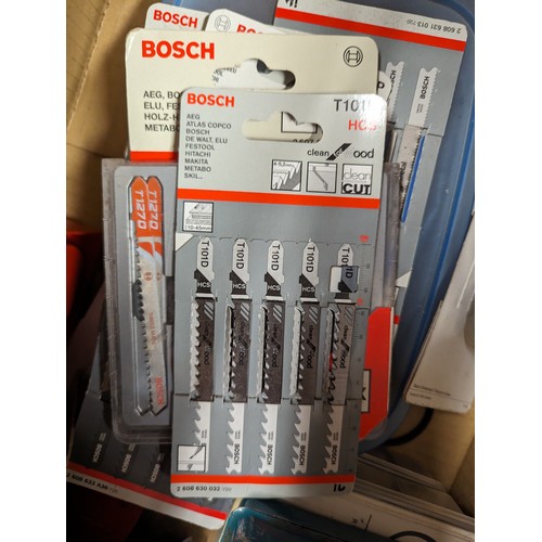 284 - Box of tools inc. as new jigsaw blades, wire stripper, o-ring set etc.