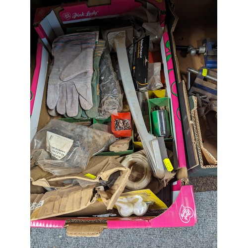 283 - Mixed box of fixings, nails, small carpenters tool box etc.