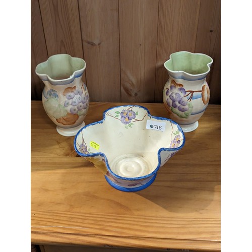 716 - Hancock's Ivory Ware bowl and two 'Pastel' vases ht. 17cm