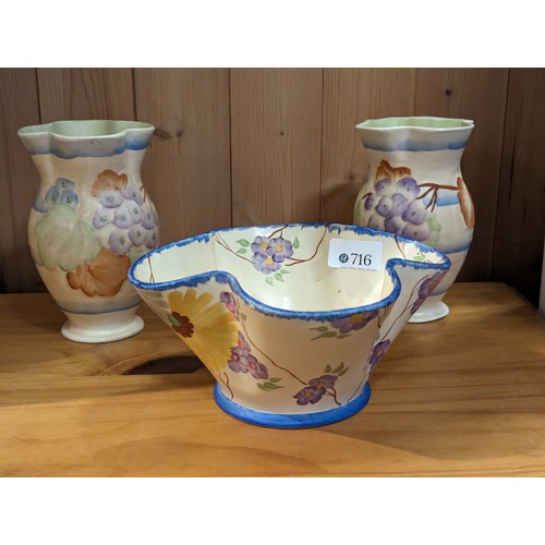 716 - Hancock's Ivory Ware bowl and two 'Pastel' vases ht. 17cm