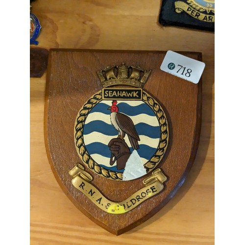 718 - Cloth RAF patch, Seahawk plaque and an 'Independent Order of Oddfellows' medal