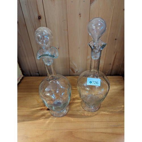 726 - Pair of hand blown glass decanters, ht. 32cm