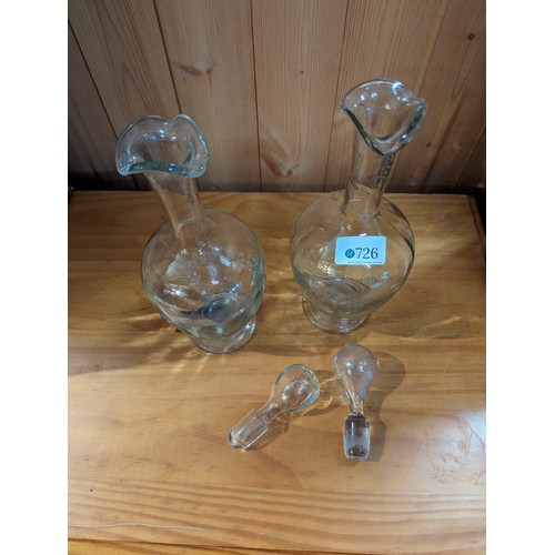 726 - Pair of hand blown glass decanters, ht. 32cm