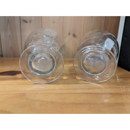 726 - Pair of hand blown glass decanters, ht. 32cm