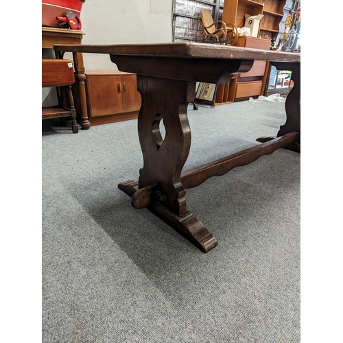 843 - Oak refectory table 213cm by 84cm by 76cm approx.