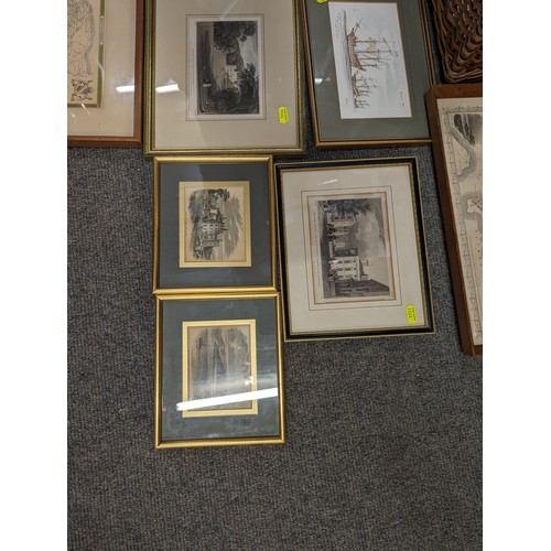 668 - Collection of framed local prints inc. antiquarian prints of Mount Edgcombe, maps of Plymouth etc. t... 