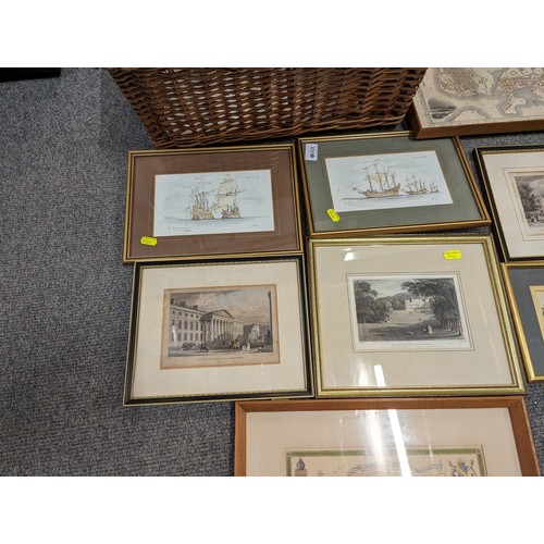 668 - Collection of framed local prints inc. antiquarian prints of Mount Edgcombe, maps of Plymouth etc. t... 