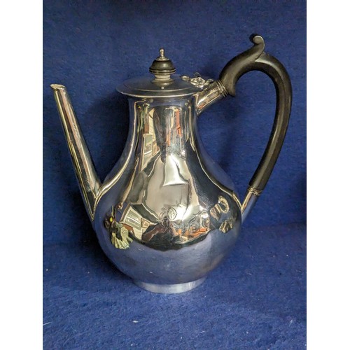 737 - Silver plated coffee pot with monogramme and a plated nautilus shell spoon warmer