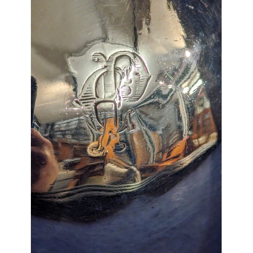 737 - Silver plated coffee pot with monogramme and a plated nautilus shell spoon warmer