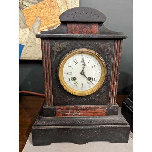 741 - Two slate mantle clocks, one with key, tallest 33.5cm