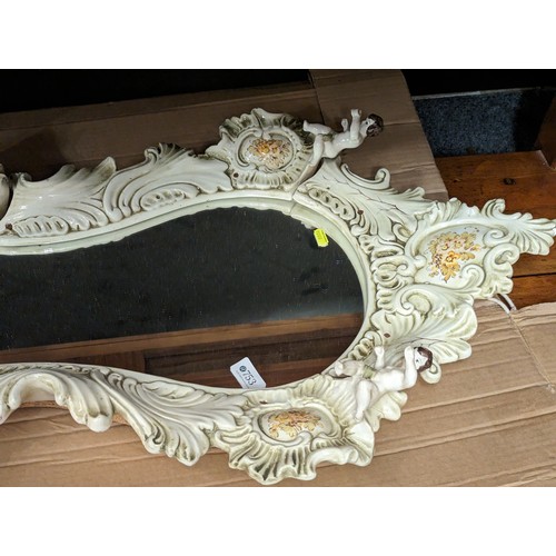 753 - Ornate ceramic framed mirror 86 x 50cm