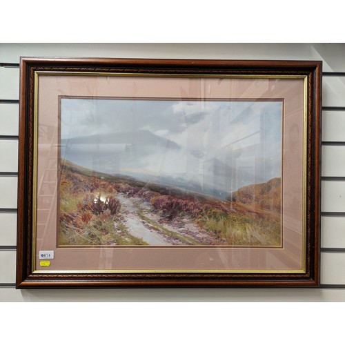 674 - Framed F.J Widgery print of a moorland scene 82 x 62cm