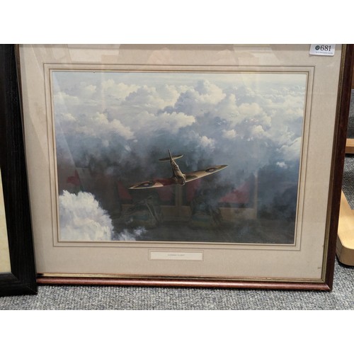 681 - Two framed prints inc. Evening Flight and Halifax Bombers, largest 58 x 48cm