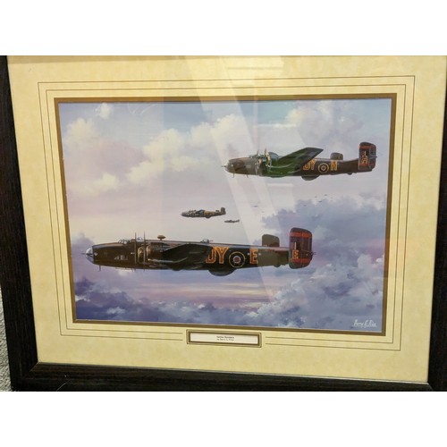 681 - Two framed prints inc. Evening Flight and Halifax Bombers, largest 58 x 48cm