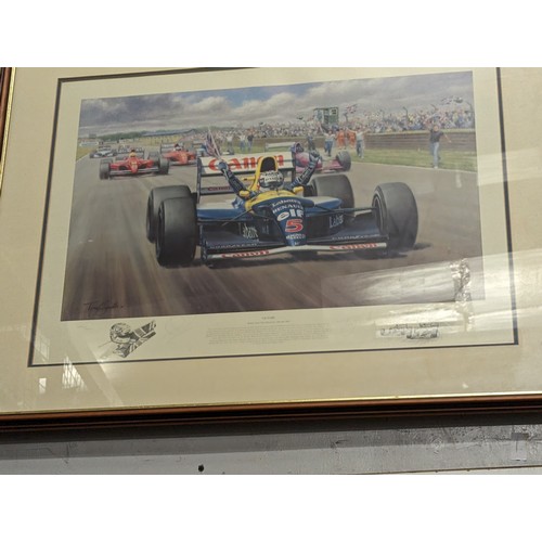 675 - Three F1 Prints inc. Nigel Mansell inc. limited edition signed, largest 68.5 x 69cm