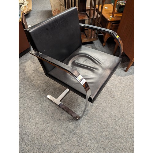 814 - 1960's Mies Van Der Rohe 'BRNO' black leatherette & chrome chair