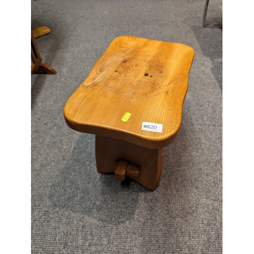 820 - Small elm topped stool, 38x25 X ht 33 cms