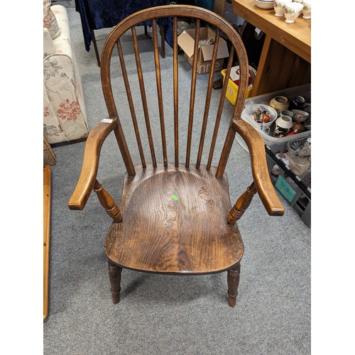 853 - Elm-seated stick back carver chair