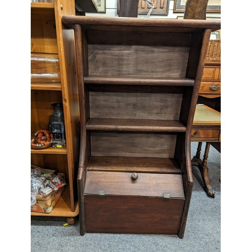 828 - Small shelf unit with unusual lower cupboard, 65 x 26 x ht 105 cms