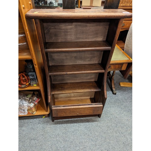 828 - Small shelf unit with unusual lower cupboard, 65 x 26 x ht 105 cms