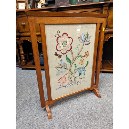 829 - Fireplace screen with  embroidery behind glass 56 x 68 cms